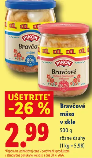 Pikok Bravčové mäso v skle rôzne druhy
