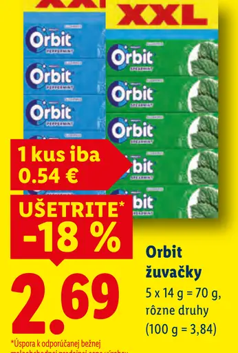 Orbit žuvačky XXL rôzne druhy