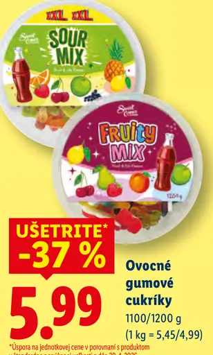Ovocné gumové cukríky Sour Mix alebo Fruity Mix XXL