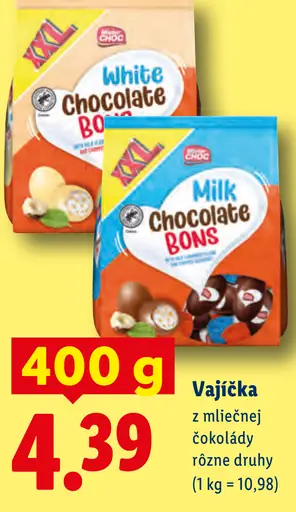 Favorina White Chocolate Bons vajíčka z mliečnej čokolády rôzne druhy