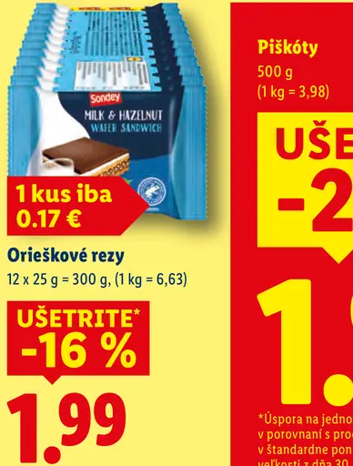Sondey mliečne a lieskovoorieškové wafre Milk & Hazelnut Wafer Sandwich
