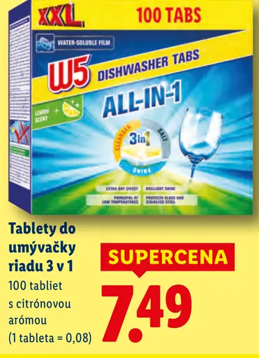W5 tablety do umývačky riadu 3 v 1 s citrónovou arómou