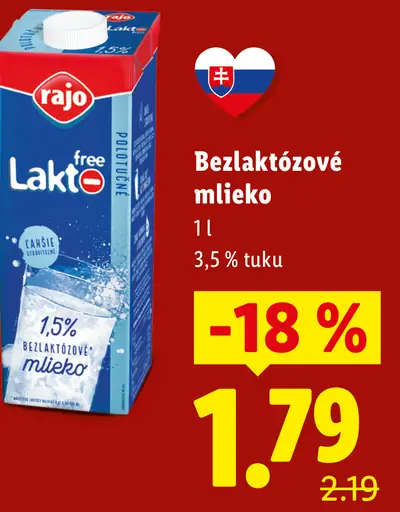Rajo free Lakto bezlaktózové mlieko polotučné 1,5 % tuku