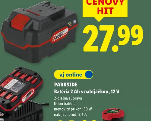 Parkside batéria 2 Ah s nabíjačkou 12 V li-ion