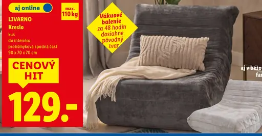 Livarno kreslo do interiéru s protišmykovou spodnou časťou