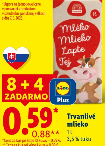 Trvanlivé mlieko 3,5% tuku