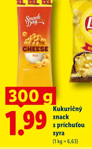 Snack Day kukuričný snack s príchuťou syra