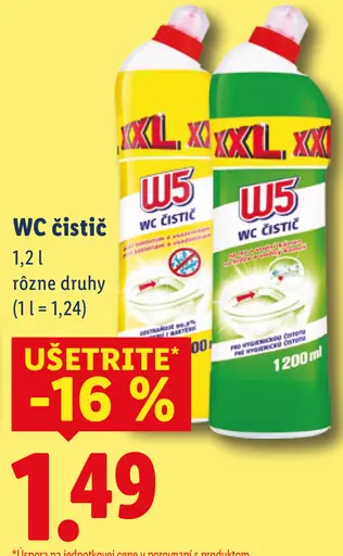 W5 WC čistič rôzne druhy