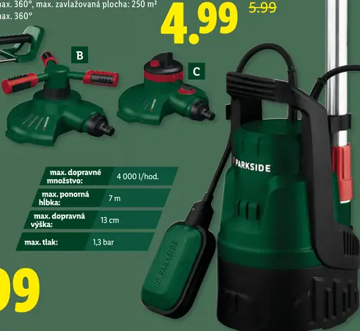 Parkside elektrické čerpadlo na dažďovú vodu