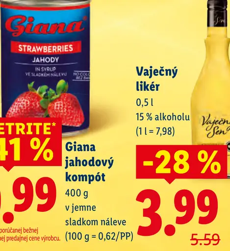 Giana Jahodový kompót v jemne sladkom náleve