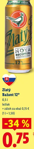 Zlatý Bažant 12° svetlý ležiak plechovka