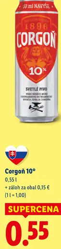 Corgoň 10% svetlé výčapné pivo plechovka