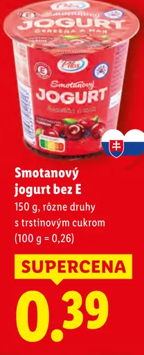 Lidl Smotanový jogurt bez E s trstinovým cukrom