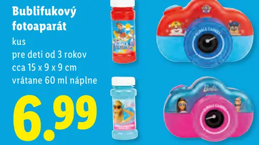 Bublifukový fotoaparát hračka