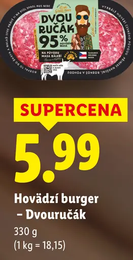 Dvouručák 95 % hovädzí burger