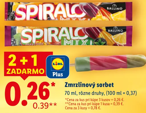 Ballino Spiralo zmrzlinový sorbet rôzne druhy