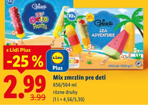 Gelatelli mix zmrzlín pre deti rôzne druhy