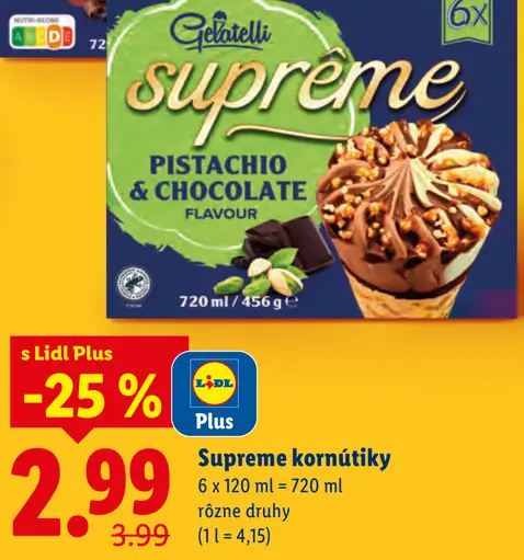 Gelatelli Supreme kornútiky Pistachio & Chocolate