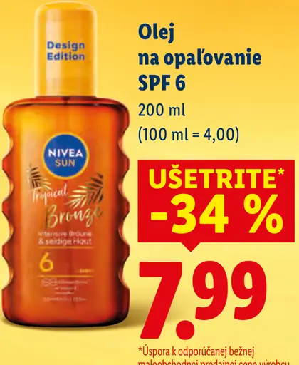 Nivea Sun olej na opaľovanie SPF 6