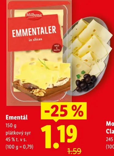 Milbona Ementál plátkový syr