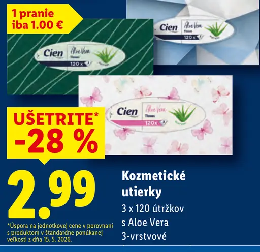 Cien kozmetické utierky Aloe Vera 3-vrstvové