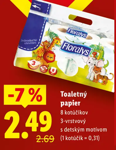 Florays toaletný papier 3-vrstvový s detským motívom