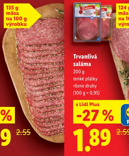 Trvanlivá saláma tenké plátky rôzne druhy
