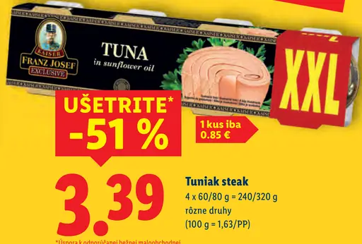 Franz Josef Exclusive tuniak steak v slnečnicovom oleji