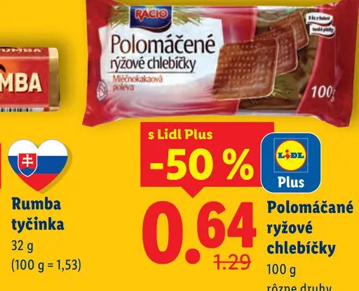 Racio Polomáčané ryžové chlebíčky mliečnokakaová poleva