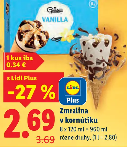Gelatelli vanilková zmrzlina v kornútiku