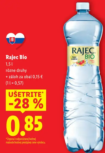 Rajec Bio pramenitá voda rôzne druhy