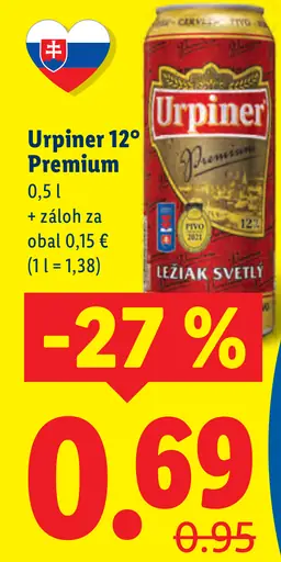 Urpiner Premium 12° ležiak svetlý