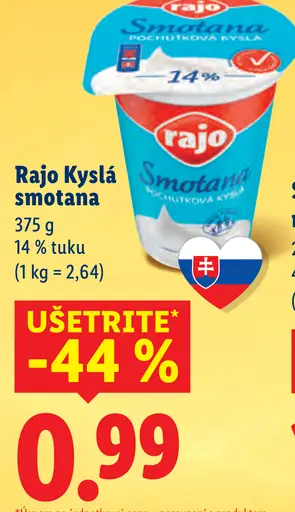 Rajo kyslá smotana 16 % tuku