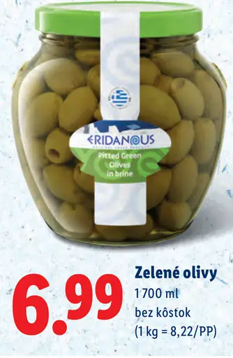 Eridanous zelené olivy bez kôstok