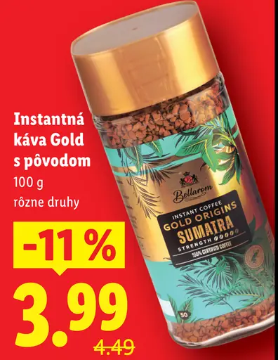 Bellarom Gold instantná káva s pôvodom