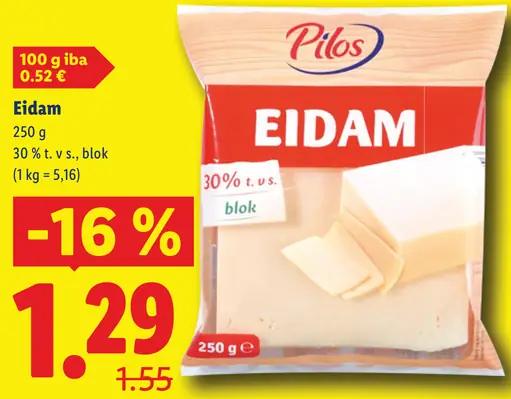 Pilos Eidam blok syr 30 % t. v s.
