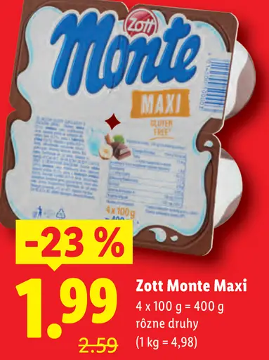 Zott Monte Maxi dezert rôzne druhy