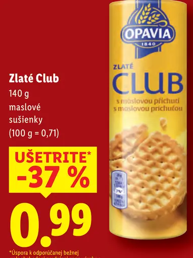 Opavia Zlaté Club maslové sušienky s lieskovou a mandľovou príchuťou