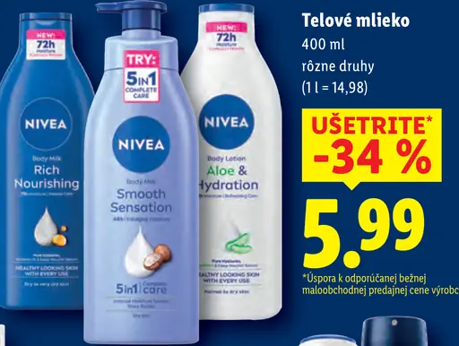 Nivea telové mlieko