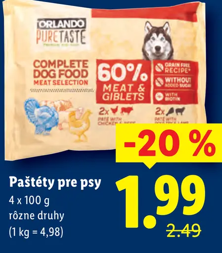 Orlando Paštéty pre psy rôzne druhy