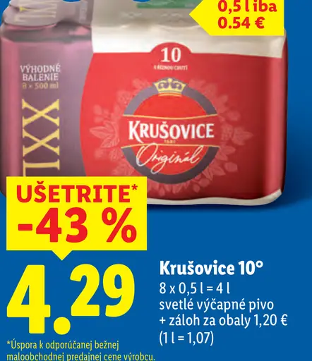 Krušovice 10° pivo plechovka