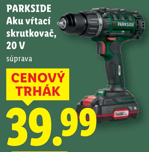 Parkside aku vŕtací skrutkovač 20 V súprava