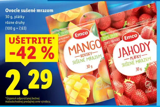 Emco ovocie mrazom sušené mango alebo jahody