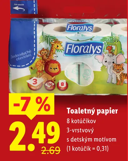 Florays toaletný papier 3-vrstvový s detským motívom