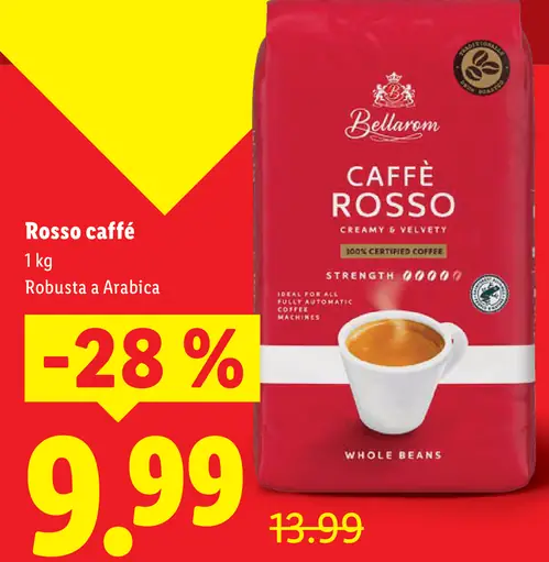 Bellarom Rosso caffé zrnková káva Robusta a Arabica