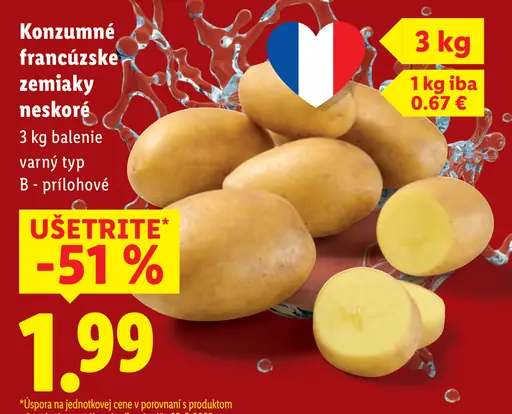 Konzumné francúzske zemiaky neskoré varný typ B – prílohové