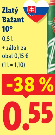 Zlatý Bažant 10% svetlé výčapné pivo