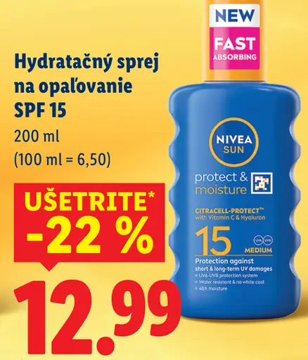 Nivea Sun hydratačný sprej na opaľovanie SPF 15