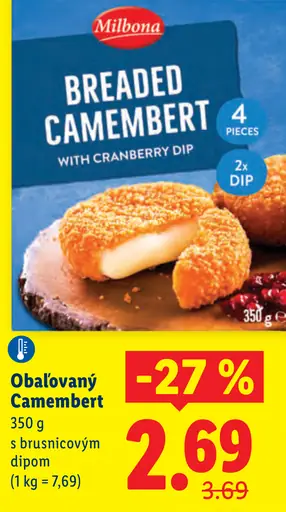 Milbona obaľovaný camembert s brusnicovým dipom