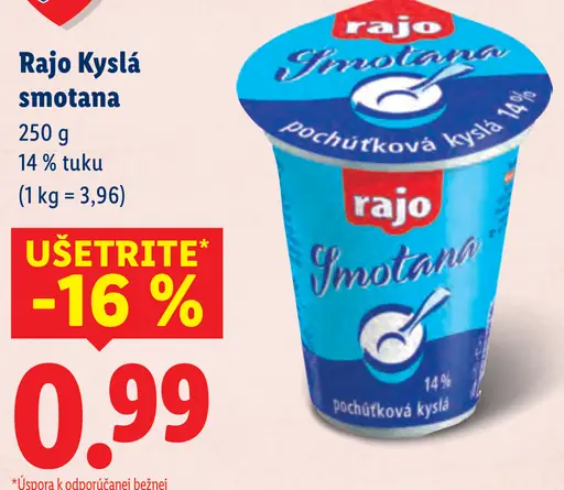 Rajo kyslá smotana 16 % tuku